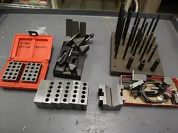 1-2-3 Precision Blocks, 2 x  2.5 x 3" Vee Block, Assorted Small Clamp Down Hardware- Auction Item