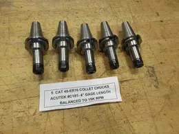 Acutek (5 pcs) #C181-4 CAT40 ER16 Collet Type Tool Holders, 4" Gage Length, Balanced to 15K RPM- Auction Item