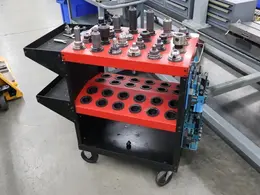 Huot 40 Taper Tool Scoot with (24) CT40 Tool Holders, Step Clamps- Auction Item