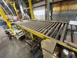 15,000# X 76" X 242" BRANER POWERED ROLLER BANDING LINE CONVEYOR WITH ID GRAB PICK SLOT STOCK# 4054