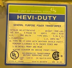 Transformer, General Signal, 145 KVA STOCK# 3475