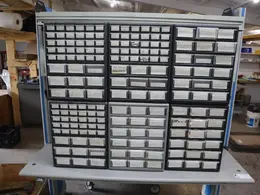 (6) Multi-Bin Plastic Cabinets - Empty- Auction Item