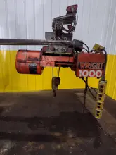 2000 LBS (1 TON) WRIGHT MODEL #W1 CABLE HOIST W/ POWERED TROLLEY: STOCK #18744