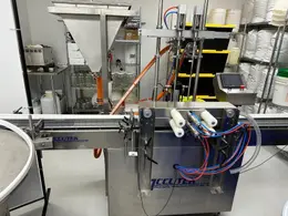 Accutek Hot Fill Bottle Filling Line with AVF2-16 2-Head Volumetric Bottle Filler with Heated Hopper, 2018 – Previously ran 1 Oz, 2 Oz, 4 Oz, 8 Oz, and 16 Oz Boston round Bottles and 1 Oz and 4 Oz Topical Jars