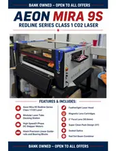 Aeon Mira 9S Redline Series Class 1 CO2 Laser w/ 100W Water Cooled DC Glass Laser Tube, Modular Laser Tube Docking Station, High Speed3-Phase DC Stepper Motors, Hiwin Precision Linear Guiderails and Bearing Blocks, Featherlight Laser Head, Magnetic Lens Cartridges, 2" Focal Lens (50.8mm), Super Clean Pack Design (XY), Sealed Optics, Red Dot Beam Combiner ...