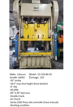 Johnson 150Ton Gap Frame Press