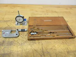 Starrett #124 Mechanical Inside Micrometer Set: 2 to 12" Range, 10 Extension Rods, Starrett 0-1" Travel Incdicator and 0-1" Pressure Micrometer **Unknown Brand**- Auction Item