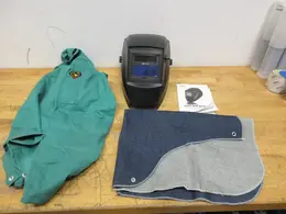 Antra AntFi X60 Auto Darkening Welding Helmet, XXL Black Stallion Welding Jacket, Denim Work Apron- Auction Item