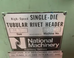 National Model M3 High Speed Single Die Tubular Rivet Header