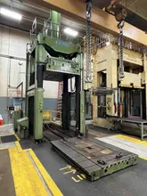 224 Ton Reis 4 Post Hydraulic Spotting Press, Model TUS-180 OK-200, 71" x 98" Roll Out Table, Tilt Down Ram, 106" STR, 118" DLO, 1994