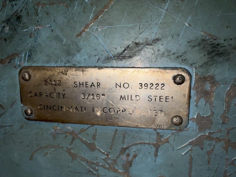 12' x 3/16" CINCINNATI MODEL #1412 AUTOSHEAR MECHANICAL POWER SHEAR: STOCK #10550