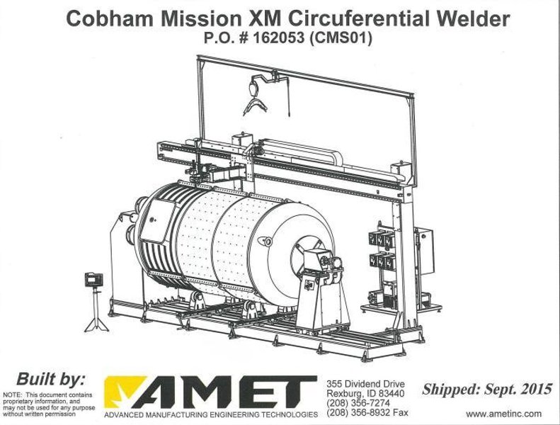 82" X 212" X 5,500 LBS AMET / FRONIUS MODEL #GMAW CIRCUMFERENTIAL WELDING LATHE: STOCK #18537