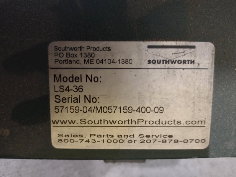 3500 LB X 60" X 48" SOUTHWORTH MODEL #LS4-36 HYDRAULIC SCISSOR LIFT TABLE, 110V SINGLE PHASE: STOCK #20929
