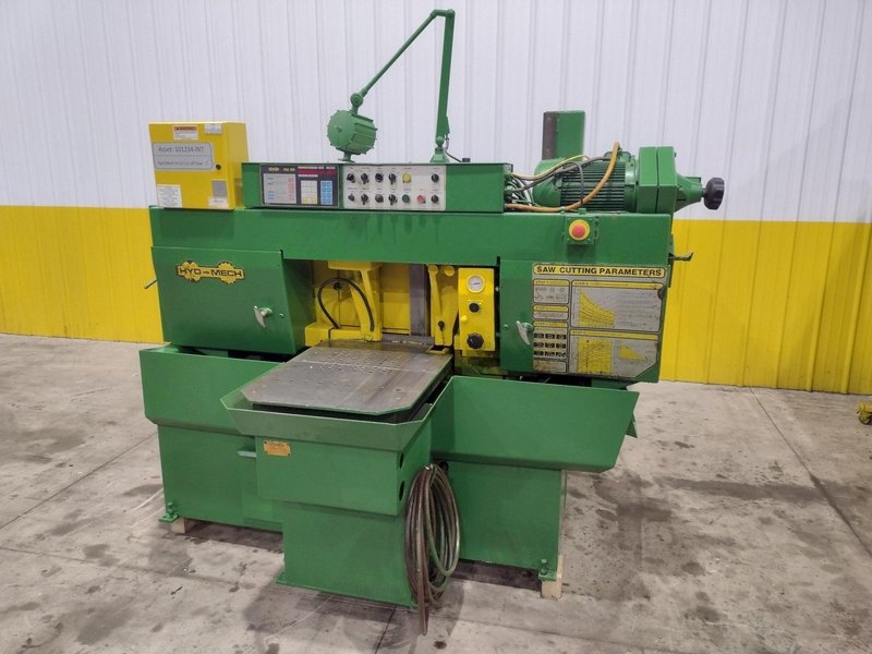 12" X 12" HYD-MECH MODEL #H-12A FULL AUTOMATIC FEED HORIZONTAL BANDSAW PLC 100 CONTROLS: STOCK #22130