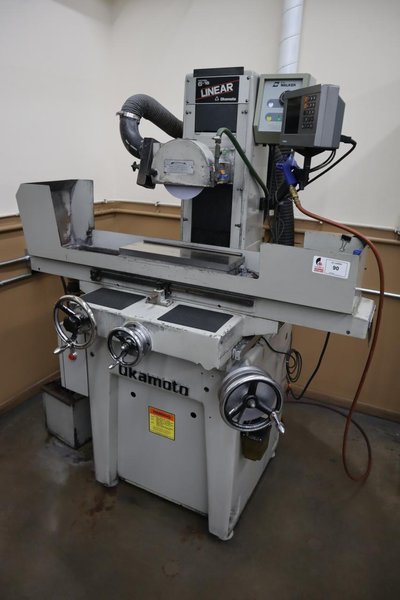 Okamoto Linear 618 Hand Feed Surface Grinder, 6" x 18", Heidenhain 2-Axis DRO, EM Chuck, Coolant- Auction Item