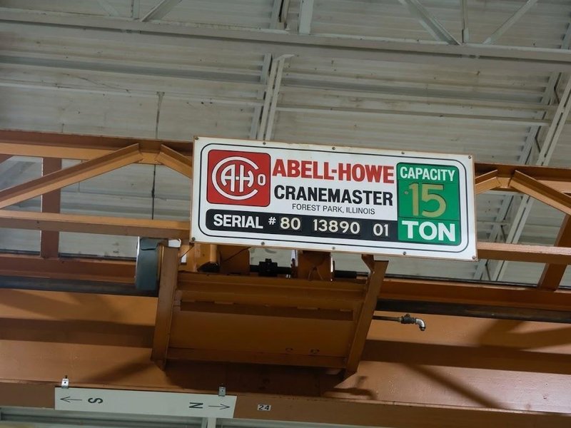 15 TON x 40' ABELL HOWE OVERHEAD BRIDGE CRANE, WITH 15 TON KONE CRANE HOIST: YOBRO #26374
