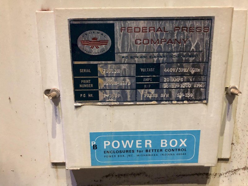 125 TON FEDERAL MODEL S2-125-48-30 STRAIGHT SIDE SSDC STAMPING PRESS, 6" STROKE: STOCK 16276