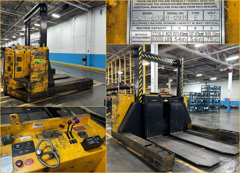 60,000 LBS RICO MODEL #HLR600 ELECTRIC FORKLIFT / DIE-CART / COIL-CARRIER: STOCK #16894