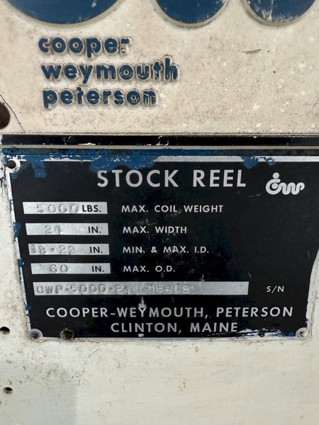 5,000 LB X 24" COOPER WEYMOUTH PETERSON UNCOILER. STOCK # 0235225.