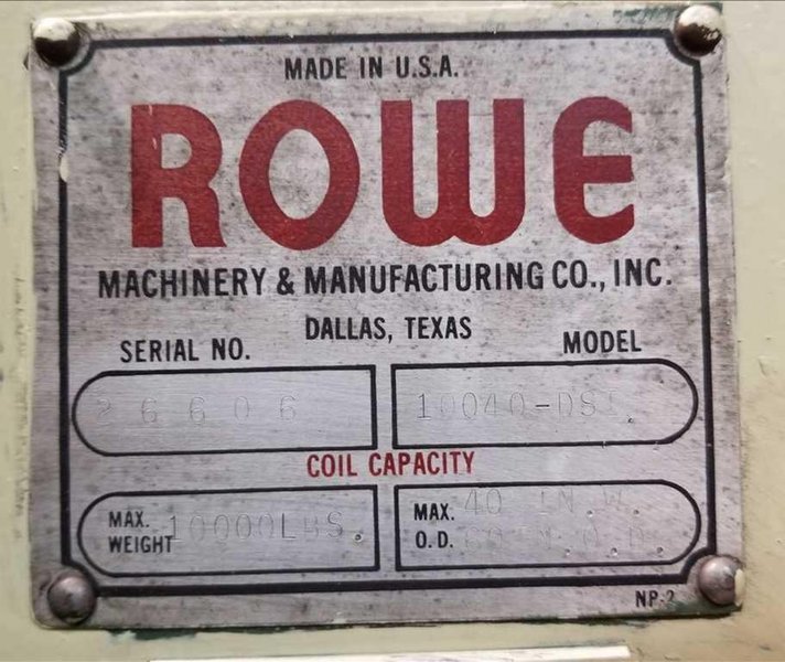 10,000# x 40" Rowe Uncoiler STOCK #3192