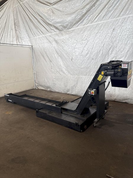 108" LONG X 16" WIDE MAYFRAN MT-10 CHIP CONVEYOR. STOCK # 0776725.