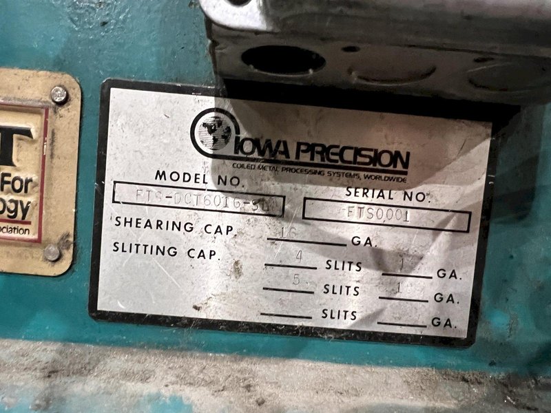 60" x 16 GAUGE IOWA PRECISION MODEL #GAF60-6 COIL SLEAR (SLITTING &amp; CUT-TO-LENGTH) LINE, WITH UNCOILERS &amp; SIDE PUNCHING / NOTCHING: YOBRO #24552