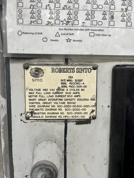 2007 Sinto model scc-90-a vertically parted cold box core cell s/n scc-0011-00 with recieving hopper, scc90 core machine with enclosure and controls