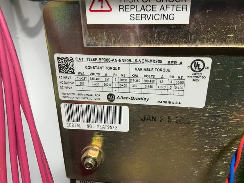 Allen-bradley 1336 Plus Ii Sensorless Vector Variable Frequency Drive - 1336f-bp300-an-en909-l6-ncm-mx909