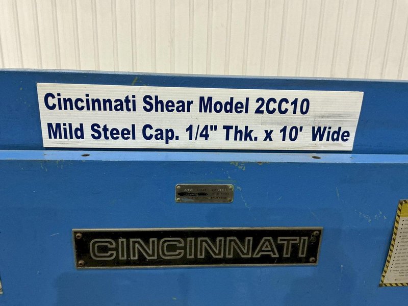 10' x 1/4" CINCINNATI MODEL #2CC10 MECHANICAL POWER SHEAR: