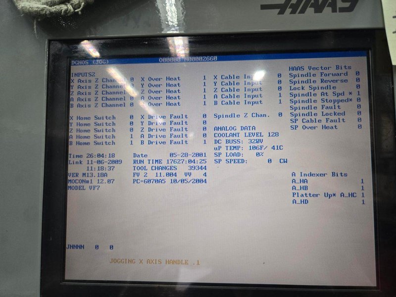 Haas VF-7B/40 VMC CNC, 2004 – 2-Speed Gear Box, Programmable Coolant