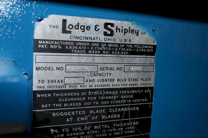10' X 10 GA LODGE &amp; SHIPLEY MECHANICAL SHEAR: STOCK #75069
