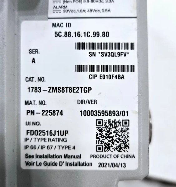 ALLEN BRADLEY 1783-ZMS8T8E2TGP ARMORSTRATIX ETHERNET SWITCH USED