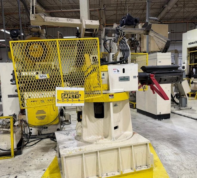 150-ton Minster "Piece-Maker" Back Geared Straight Side Press Model P2-150-60 For Sale, Year 1996 -  Includes Coil Feed Line