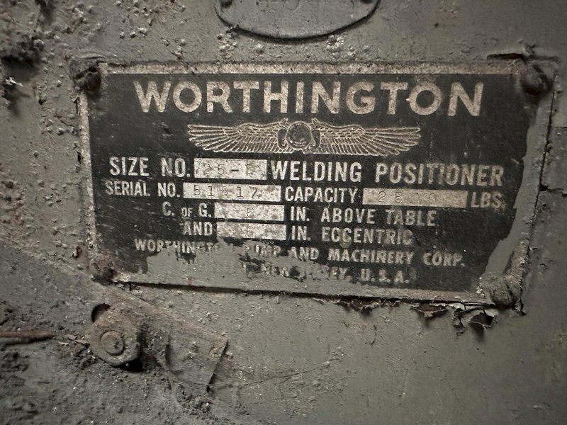 2500 LBS WORTHINGTON MODEL 25-P WELDING POSITIONER: YOBRO #26429