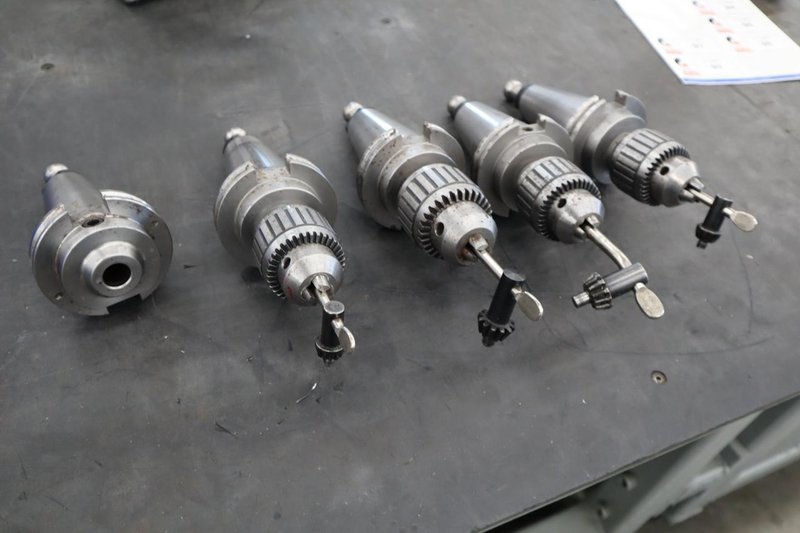 CT50 Taper Tool Holders: (4) w Jacobs Drill Chucks, (1) End Mill Holder, Haas Retention Knobs- Auction Item