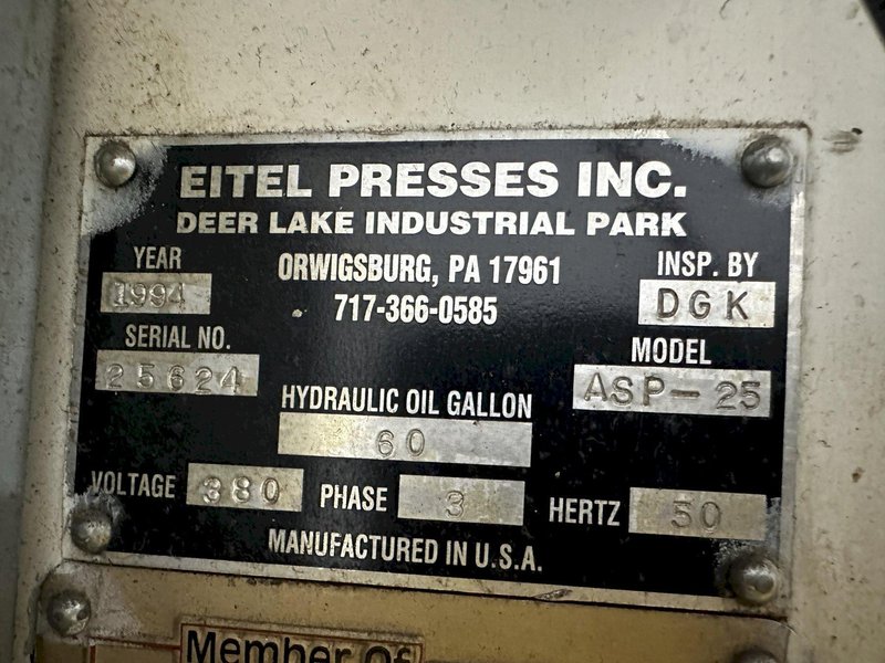 25 TON EITEL MODEL ASP-25 SERVO DRIVEN AUTOMATIC BAR &amp; ROD PRECISION STRAIGHTENING PRESS: YOBRO #21281