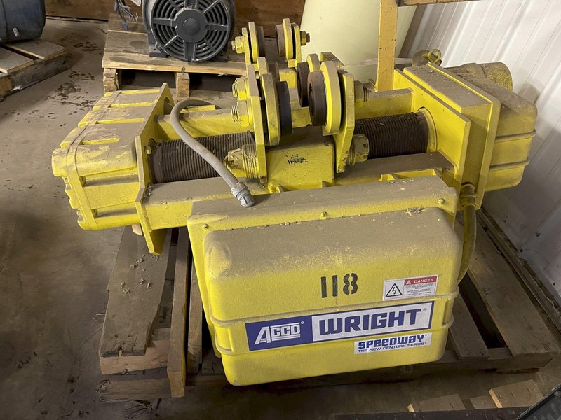 Wright 1 ton electric hoist s/n 531-23-2325 with pendent controls and trolley
