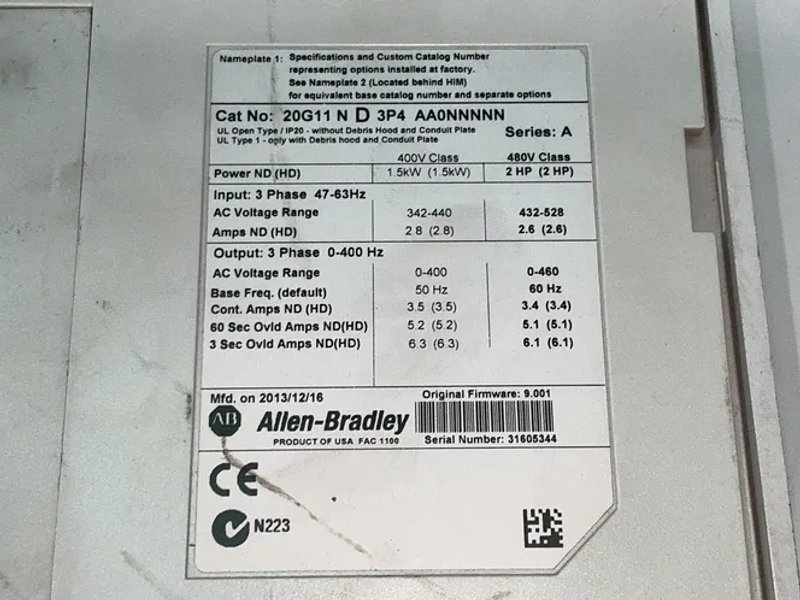 Allen-bradley 2hp Powerflex 755 Servo Drive - 20g11nd3p4aa0nnnnn