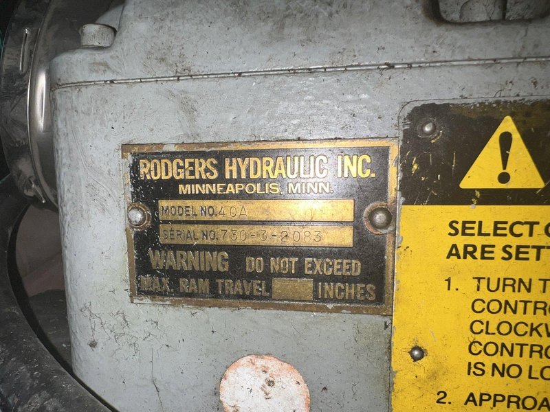 400 TON x 16' RODGERS MODEL #1F400 HYDRAULIC INCLINED FRAME HORIZONTAL WHEEL PRESS: STOCK #15558
