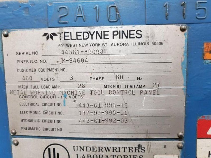 1 1/2” Teledyne Pines Vertical Hydraulic Tube Bender