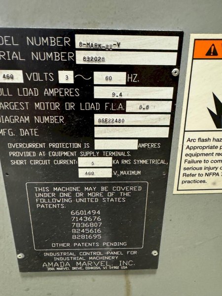 18" X 22" MARVEL/AMADA SERIES 8 MARK II VERTICAL BANDSAW(NEW IN 2022). STOCK # 3814
