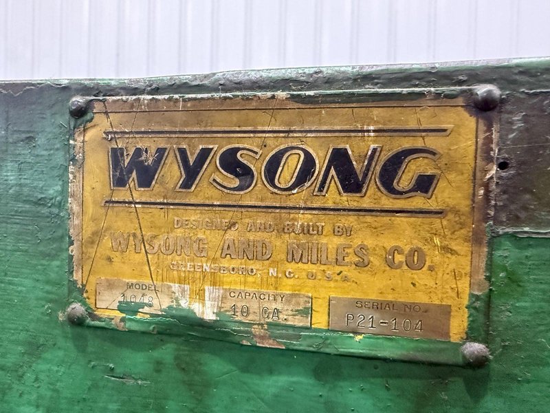 4' X 10 GA WYSONG MODEL #1048 P21 10 GAUGE X 48" MECHANICAL POWER SQUARING SHEAR: YOBRO #26147