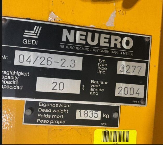 2004 NEUERO GEDI Part# 3277 MOBILE VEHICLE LIFT 20 TON VEHICLE LIFT USED