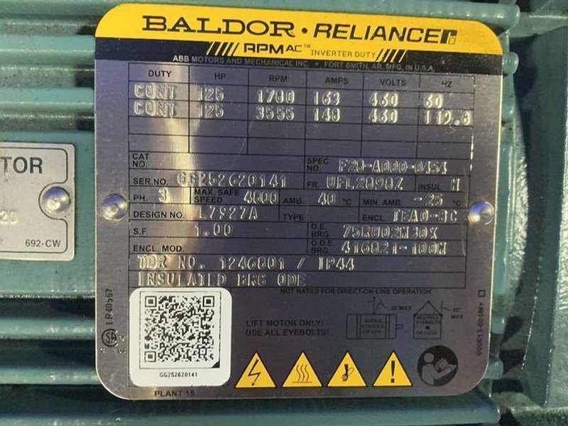 Baldor-reliance 125 Hp Inverter Duty Motor - F28-a000-0454