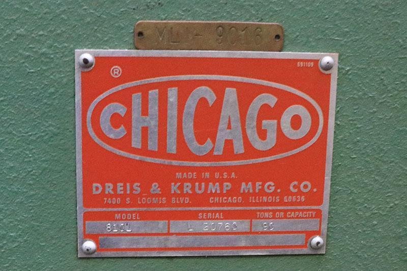 90 Ton x 10 FT. CHICAGO DREIS &amp; KRUMP MECH. PRESS BRAKE MODEL 810-L
