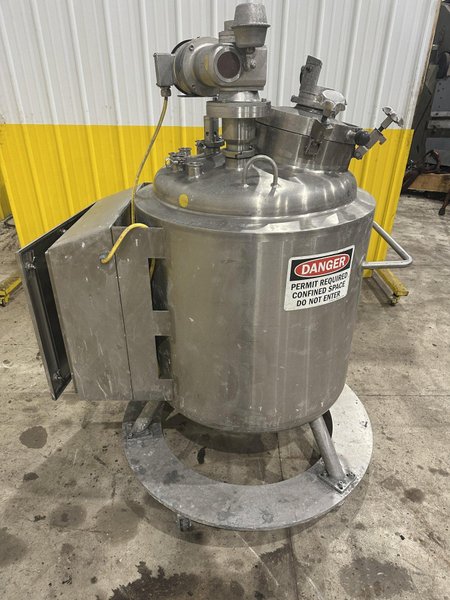 50 GALLON X 2 HP FELDMEIER STAINLESS STEEL HEATED TANK WITH AGITATION: STOCK #22121
