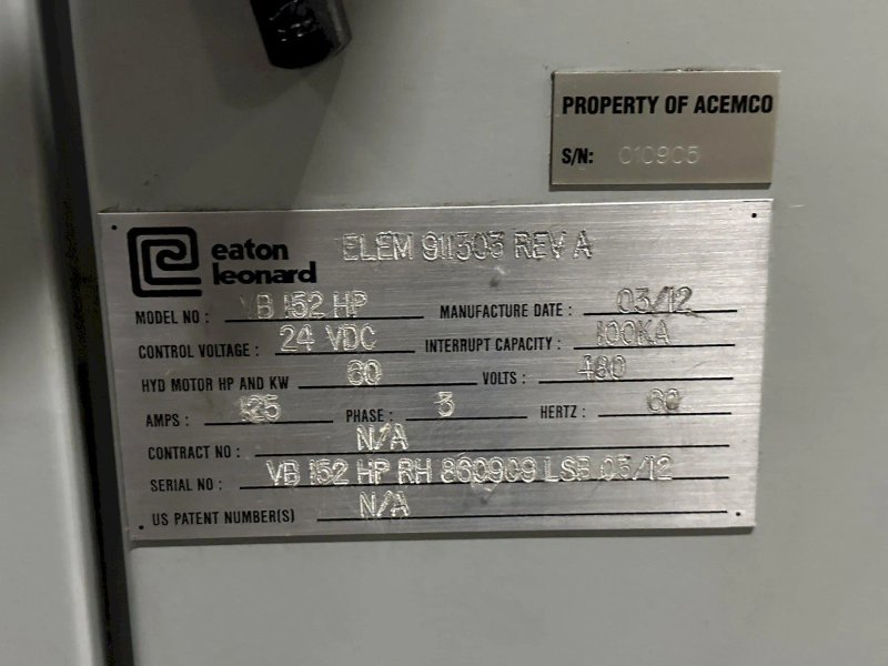 EATON LEONARD VB 152 HP 3-AXIS CNC HYDRAULIC TUBE BENDER