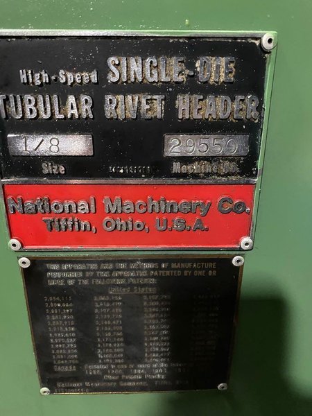 1/8" National High Speed Single Die Tubular Rivet Header