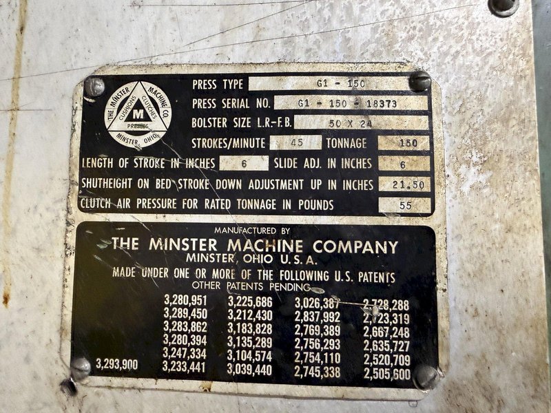 150 TON MINSTER MODEL #G-150 OBI PRESS, 6" STROKE: YOBRO #24679