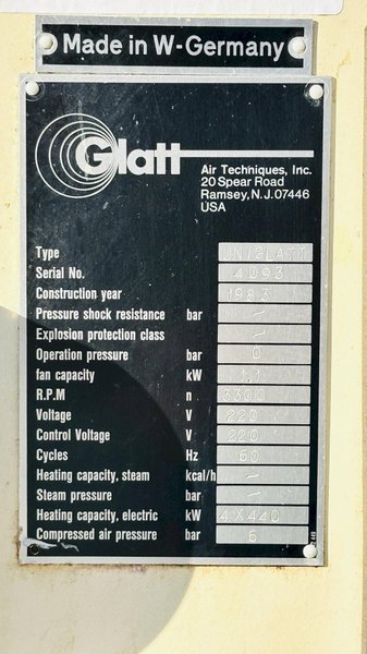 Glatt Air Techniques  |  UNIGLATT Fluid Bed Dryer  |  Size 6